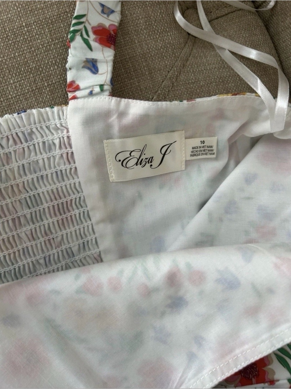 Eliza J $138 White Floral Tiered Sundress Pink Blue Green Trim Size 10 - Picture 7 of 9